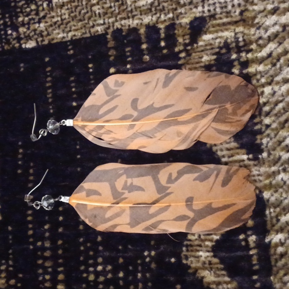 $4 Add-on Elegant Feather Earrings in Orange & Gray